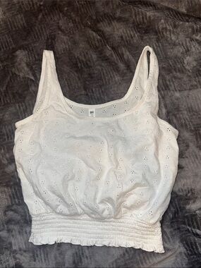 bp White Eyelet Smocked Hem Tank